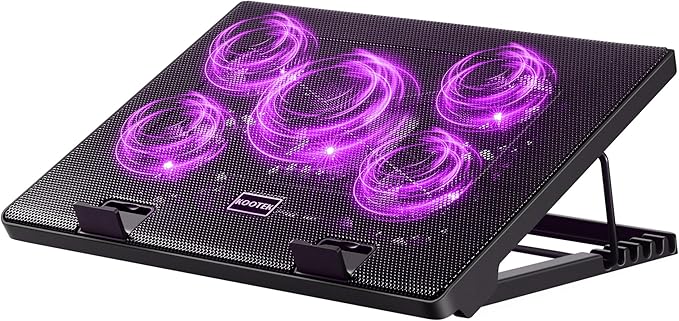 Kootek Laptop Cooling Pad, Laptop Cooler with 5 Quiet Fans for 12"-17" Computer PC Notebook Gaming Laptop Fan, Height Adjustable Laptop Cooling Stand Laptop Accessories (Purple)