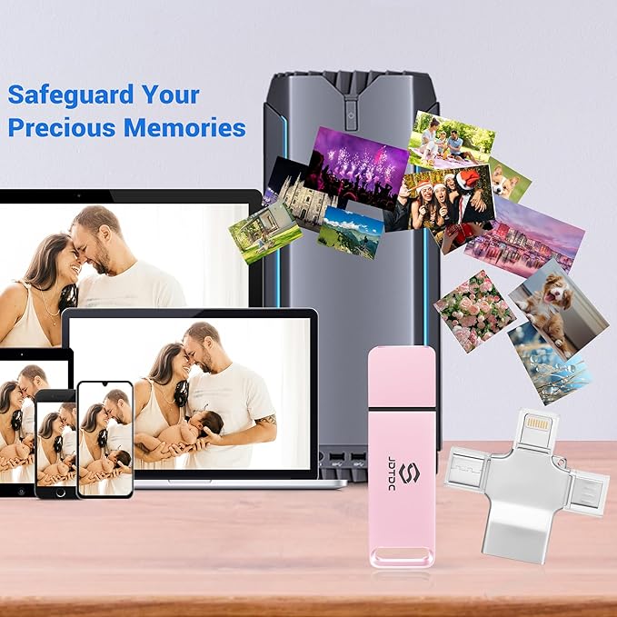 128GB Auto Photo-Stick-USB-Flash-Drive for All Devices Secure-Picture-Saver-Flash-Drive Picture-Stick-for-Photos Universal Photo & Video Backup Device 4-IN-1-Photo-Saver-Stick PC-Photo-Finder-Stick