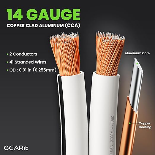 14AWG Speaker Wire, GearIT Pro Series 14 AWG Gauge Speaker Wire Cable (200 Feet / 60.9 Meters) Great Use for Home Theater Speakers and Car Speakers White