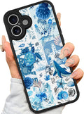 AIGOMARA Case for iPhone 16 Plus [Compatible with MagSafe] Blue Turtle Shell Ocean Collage Pattern Design for Women Girls Men Soft TPU Bumper Hack PC Back Shockproof Protective Slim Magnetic Cover