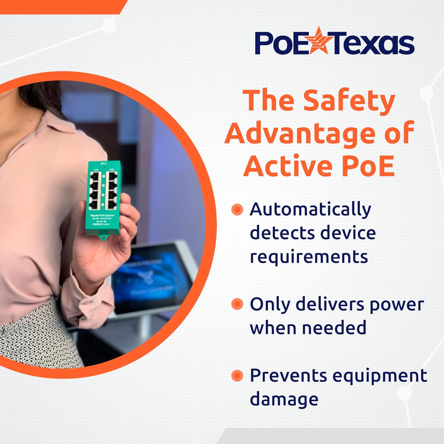 PoE Texas 8 Port PoE/PoE+ Active Mode A Injector with 56V 120W Power Supply - Add PoE+ to Any Switch or Router - 802.3at/af Compliant PoE Midspan for WiFi Access Points, IP Cameras, VoIP Phones