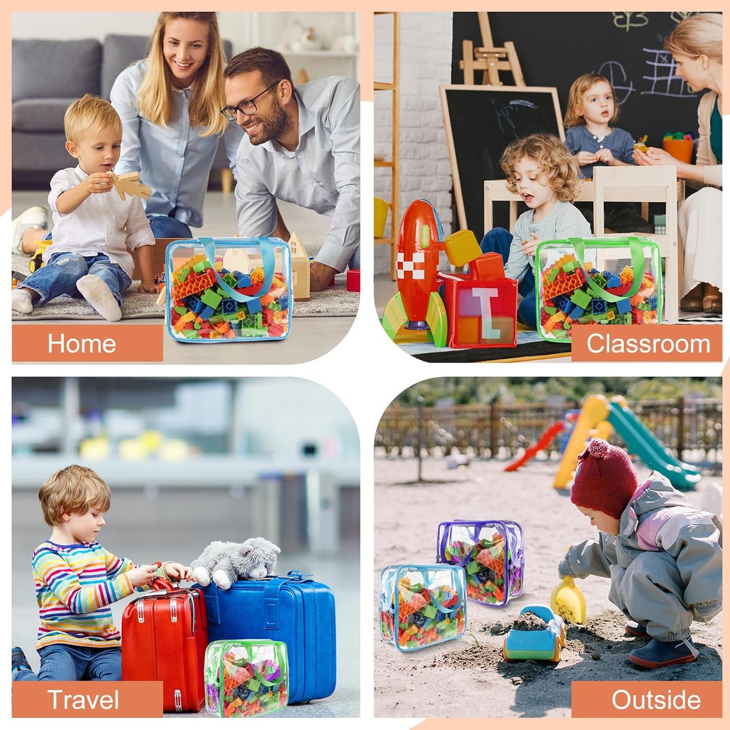 18 Packs Large Toy Storage Bags with Labels, 6 Colors Clear PVC Toy Storage Organizer with Zipper, Waterproof Reuseful Clear Organizer Bags for Building Blocks, Puzzles, Kids Books, Board Game