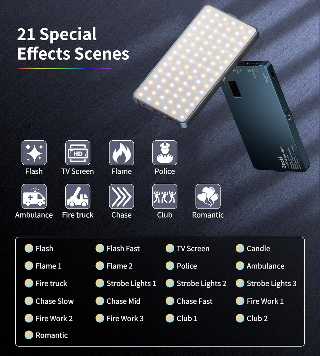 Selfie Camera Phone Light with Metal Hotshoe & Clip, CRI 96+ 2500K-9900K Rechargeable RGB Video Light for Laptops, Cameras, Selfie, Video Conference, TikTok Live Streaming, Filming