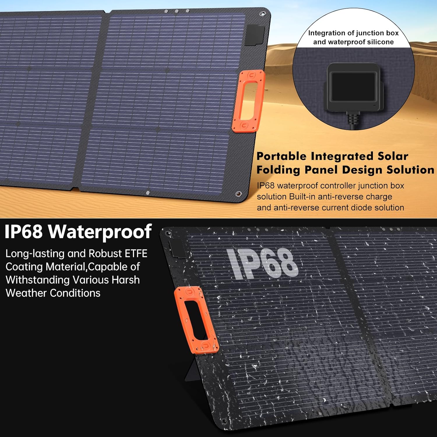 N-Type 16BB 200W Portable Solar Panel for Power Station ETFE Foldable Solar Panel High 25% Efficiency IP68 Waterproof Solar Panels Kit for Outdoor Camping RV Backuot