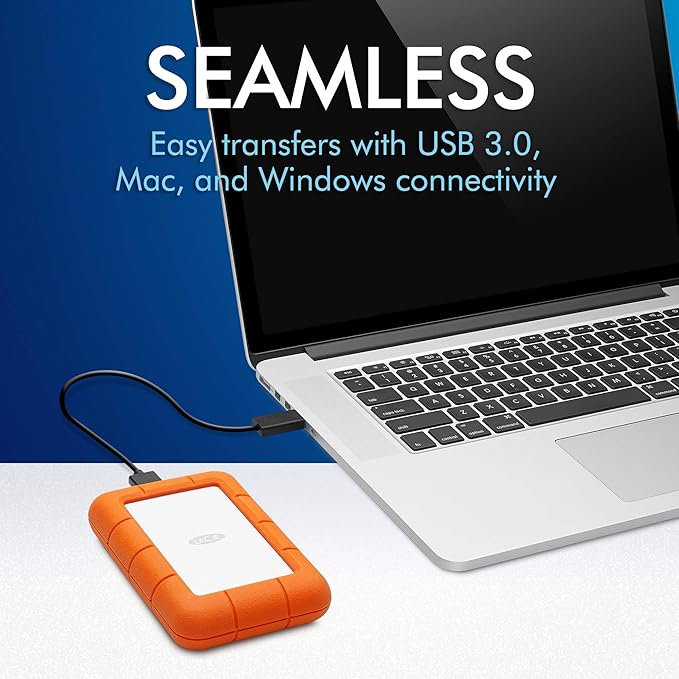 LaCie Rugged Mini 2TB External Hard Drive Portable HDD - USB 3.0/ 2.0 Compatible, Drop Shock Dust Rain Resistant Shuttle Drive, For Mac And PC Computer (LAC9000298), orange