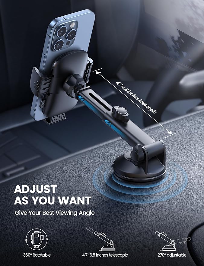 Lamicall Car Phone Holder Mount [3-in-1 Military-Grade Suction Cup] 360° Rotation Phone Holders for Your Car [Metal Hook] Cell Phone Car Mount Dashboard Vent Windshield Smartphone LeatherGrain