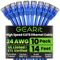 GearIT Cat 6 Ethernet Cable Pack - 10-Pack 14 ft Cat6 Ethernet Patch Cables | RJ45 Network Patch Cable, 10 Gbps Snagless Gold-Plated Connectors - Ethernet Cable Cat 6 for PC, TV, Router - Blue