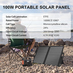100W 22V ETFE Folding Portable Solar Panel, IP67 Waterproof Foldable 24% High Efficiency, QC3.0 USB-A &Type-C Output,-Light Solar Charger for Power Station RV Camping Off Grid