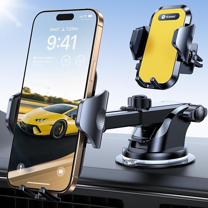 VICSEED [True Strongest Suction] [Rally Racing-Grade Stability] Phone Holders for Your Car 2025 Upgraded Car Phone Holder Mount Truck Stand Cradle for iPhone Samsung All Phones, Yellow