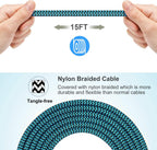 RoFI Micro USB Cable 15ft with 3A Fast Charging Extra Long and Extremely Durable Nylon Braided Charger Cord for Galaxy S7/S6/J8/J7 Note 5,Kindle,LG,PS4,Camera,Xbox One and More (Blue)