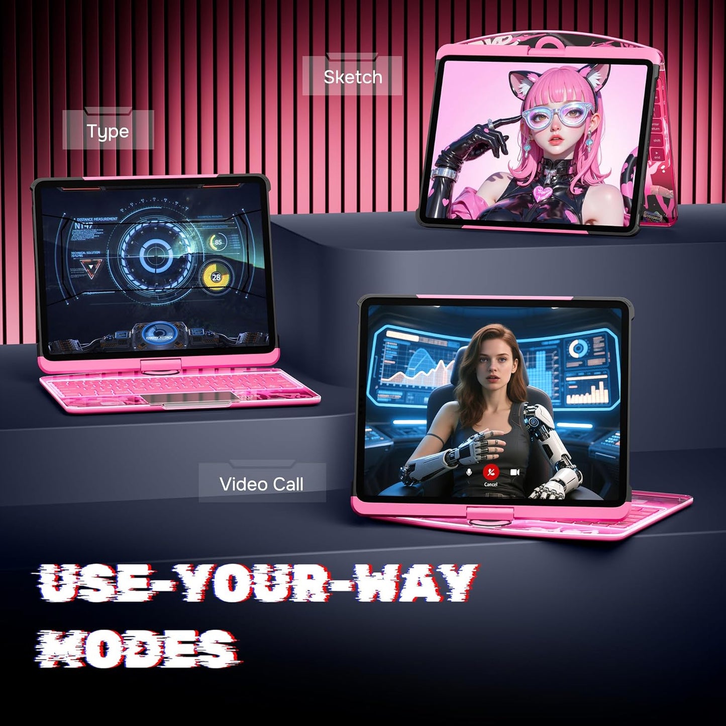 KITONE Transparent Case with Wireless Keyboard only for 2024 iPad Pro 11-in.(M4), 7 Colors Backlight, Trackpad, 360°Rotating Stand for iPad Pro 11(5th Gen), Tech Style