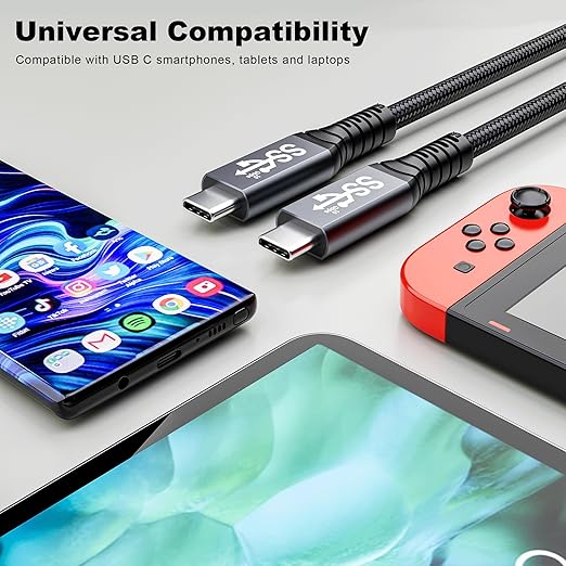 10FT USB-C 3.1 Gen 2 Cable 10Gbps Data Transfer, 60Hz Video Output, 4K Display,100W(5A),USB C Video Monitor Cable 100W PD Fast Charging Compatible with Thunderbolt3 MacBook iPhone 15 iPad