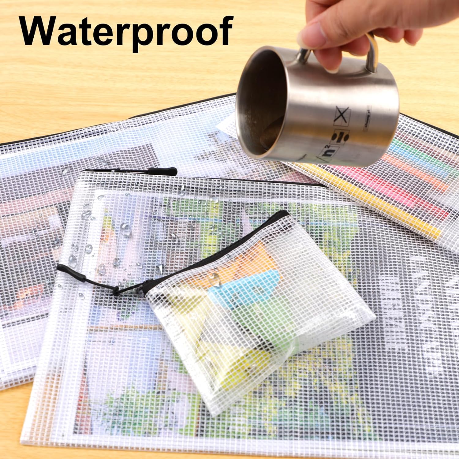 25pcs Multisize Mesh Zipper Pouch Bags, Waterproof Zipper Bag, 8 Sizes Waterproof Plastic Document Pouch, Bags for Travel Storage, Office Supply and Home Organize