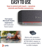 Poly Sync 20+ Personal Portable Bluetooth Speakerphone (Plantronics) – Noise/Echo Reduction – USB-C Bluetooth Adapter - Works w/Teams (Certified), Zoom, PC, Mac, Mobile – Amazon Exclusive