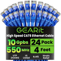 GearIT Cat 6 Ethernet Cable Pack - 24-Pack 4 ft Cat6 Ethernet Patch Cables | RJ45 Network Patch Cable, 10 Gbps Snagless Gold-Plated Connectors - Ethernet Cable Cat 6 for PC, TV, Router - Blue