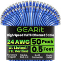 GEARit Cat 6 Ethernet Cable Pack - 50-Pack 0.5 ft Cat6 Ethernet Patch Cables | RJ45 Network Patch Cable, 10 Gbps Snagless Gold-Plated Connectors - Ethernet Cable Cat 6 for PC, TV, Router - Blue