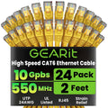 GearIT Cat 6 Ethernet Cable (24-Pack 2 Feet) Cat6 Network Patch, 10Gbps, RJ45, Snagless Cord, Gold-Plated Connectors, Internet for PC, TV, Tablet, Router, Printer, Servers, IT Data Center - Yellow