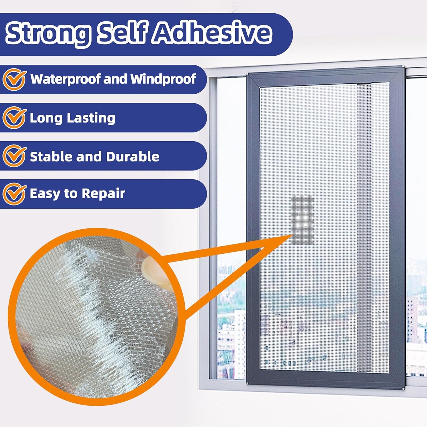 KING MOUNTAIN 20 Sheets Black Window Screen Repair Patches,4×4 in Window Screen Repair Kit for Window Screen and Screen Door Tears Holes, Strong Adhesive Screen Tape Mesh Repair,Quick & Waterproof