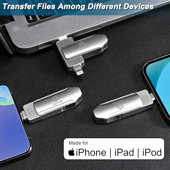 JSL JDTDC Apple MFi Certified 256GB Photo-Storage-Stick-For-iPhone-16-Flash-Drive External-Backup-Storage-iPhone-USB-Drive iPad Lightning USB C Photo-Stick Android Thumb-Drive-for-iPhone-Memory-Stick