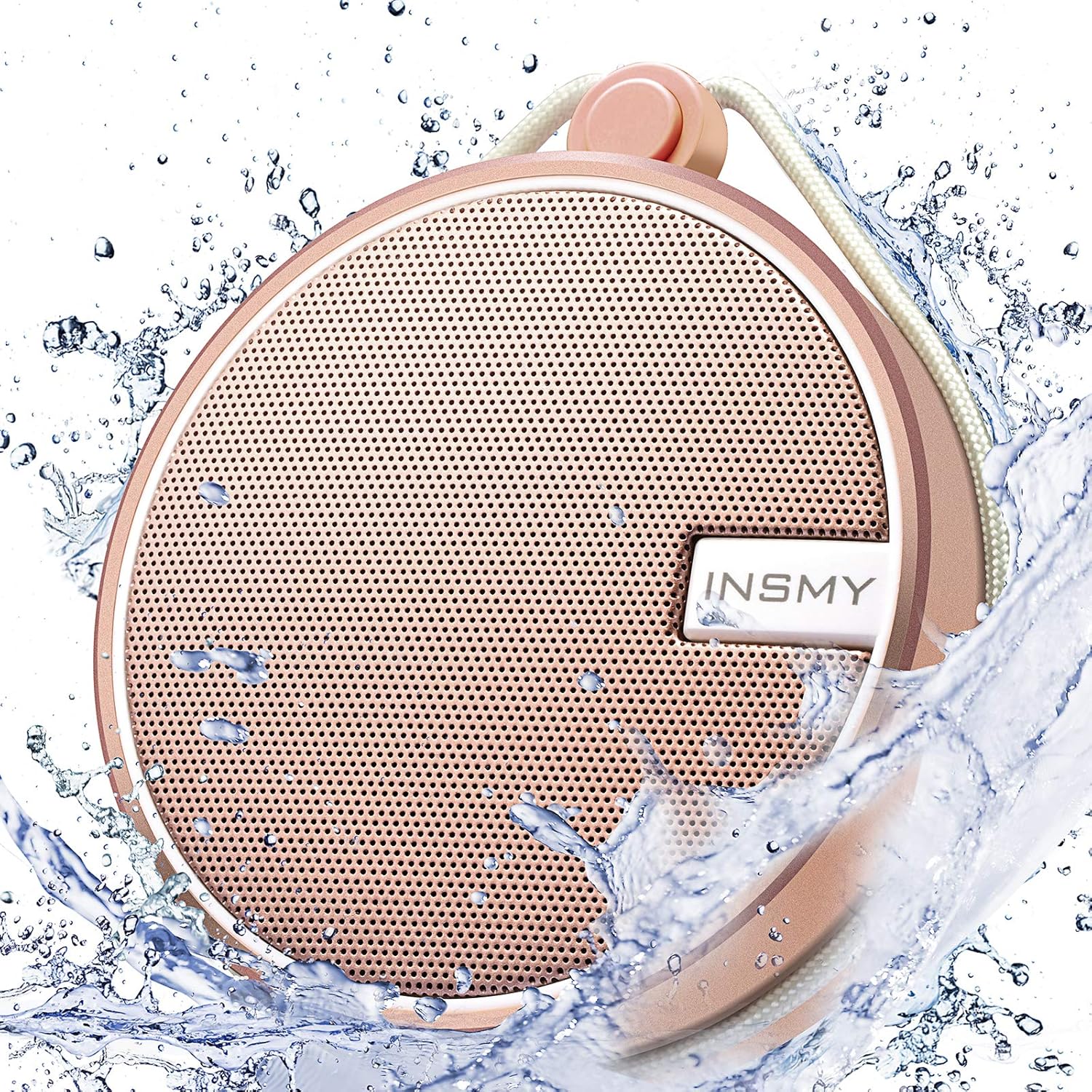 INSMY C12 IPX7 Waterproof Shower Bluetooth Speaker, Portable Small Speaker, Speakers Bluetooth Wireless Loud Clear Sound Support TF Card Suction Cup for Outdoor Kayak Canoe Beach Gift (Cashmere Pink)