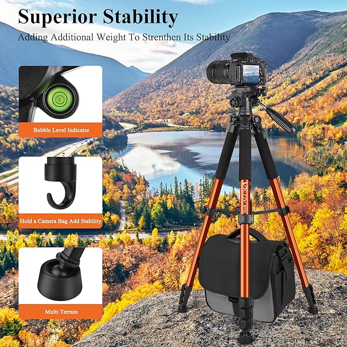 Victiv Tripod 74-Camera-Tripod for Cell Phone, Aluminum Professional Heavy Duty Camera Tripod Stand, Tripod for Camera DSLR SLR with Carry Bag, Compatible with Canon Nikon iPhone