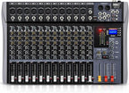 Pro DJ Mixer 12-Channel Audio Console - Bluetooth/USB Streaming, 48V Phantom Power, 3-Band EQ for Live Stage, Recording Studio & Karaoke Systems (CT-12)