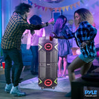 Pyle Portable Bluetooth PA Speaker - 400W Dual 8” Rechargeable Indoor/Outdoor BT Karaoke Audio System-Party Lights, LED Display, FM/AUX/MP3/USB/SD, 1/4" in,Handle, Wheels-Wireless Mic, Remote Control