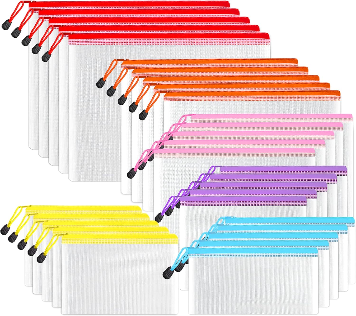 SUNEE Multisize Mesh Zipper Pouch (6 Colors, 30 Packs), Mesh Bags with Zipper for School Office Supplies, Puzzles & Games, Accessories, Waterproof Zipper Pouches for Organizing