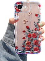 Jusy Compatible with iPhone 16e, Colorful Retro Oil Painting Printed Flower Laser Glossy Pattern Cute Curly Wave Phone Case Soft TPU Cover for Girly Women - Beige