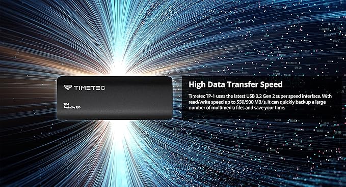 Timetec 1TB Portable External SSD USB3.2 Gen2 Type C Up to 550MB/s Ultra-Light Aluminum Mini External Solid State Drive with USB C to A Cable/USB A to C Adapter for Desktops/Laptop/Mac/Mobile - Black