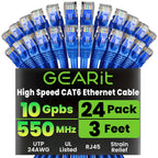 GearIT Cat 6 Ethernet Cable Pack - 24-Pack 3 ft Cat6 Ethernet Patch Cables | RJ45 Network Patch Cable, 10 Gbps Snagless Gold-Plated Connectors - Ethernet Cable Cat 6 for PC, TV, Router - Blue