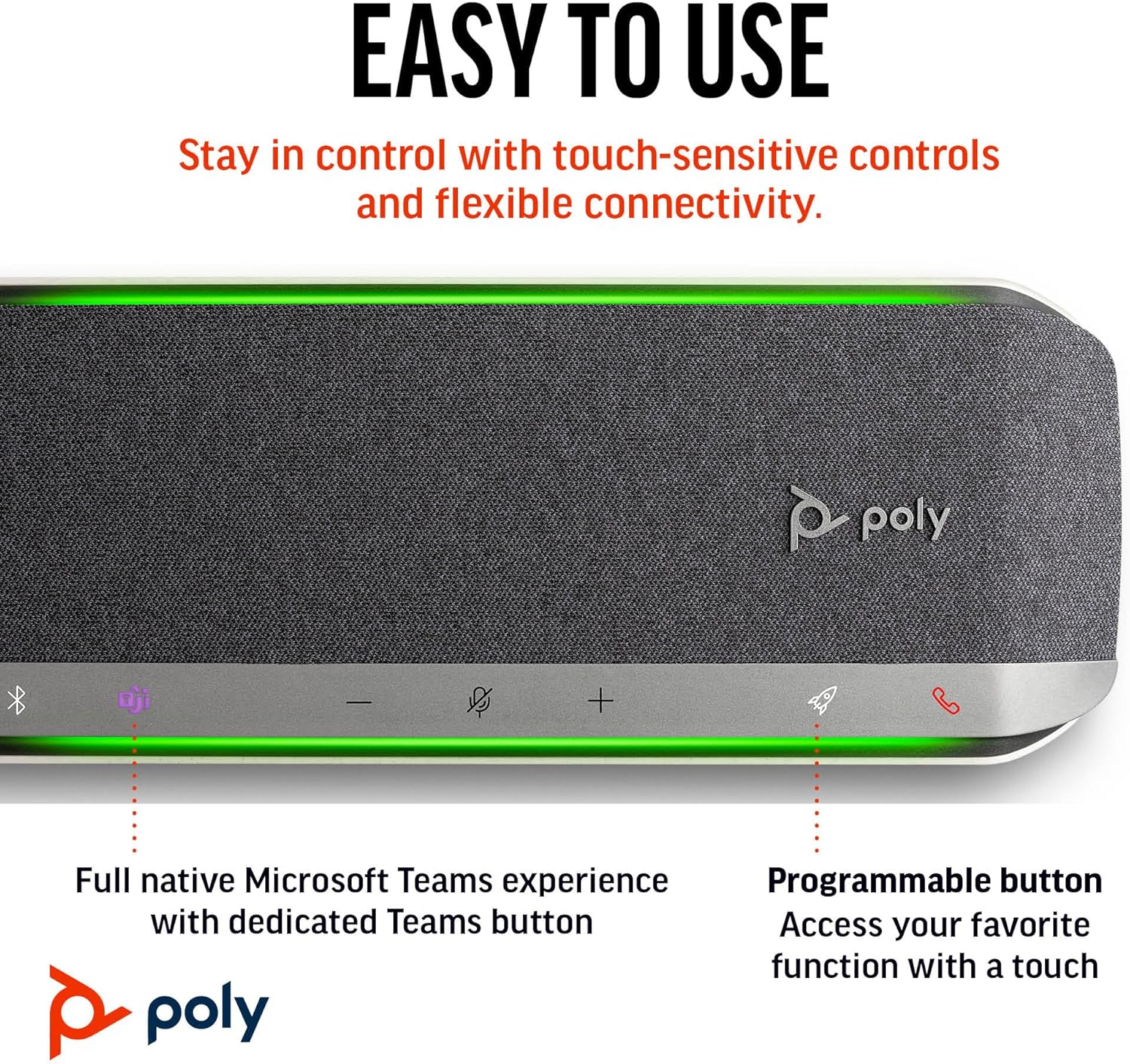 Poly Sync 40 Smart Speakerphone (Plantronics) - Flexible Workspaces - Connect to PC/Mac via USB and Smartphones via Bluetooth - Certified for Microsoft Teams – Amazon Exclusive