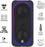 Altec Lansing Shockwave 200 Wireless Party Speaker 180W Bluetooth Speaker with a Long Lasting 12 Hour Battery, Multi LED Party Modes, Multiple bass Boost Modes, Party Sync, AM/FM Radio