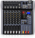 Professional Audio Mixer Sound Board 6 Channel Audio Desk System Interface Digital DJ Console with Bluetooth USB Sound Audio Mixing Console for Karaoke Studio Party Recording Broadcast (CT-6)