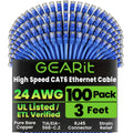 GEARit Cat 6 Ethernet Cable Pack - 100-Pack 3 ft Cat6 Ethernet Patch Cables | RJ45 Network Patch Cable, 10 Gbps Snagless Gold-Plated Connectors - Ethernet Cable Cat 6 for PC, TV, Router - Blue