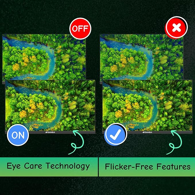 SANSUI Computer Monitor 24 inch IPS Eye Care 1080P Display HDMI,VGA Ports with 178° Viewing Angle/Frame-Less/Tilt/VESA Compatible for Office and Home