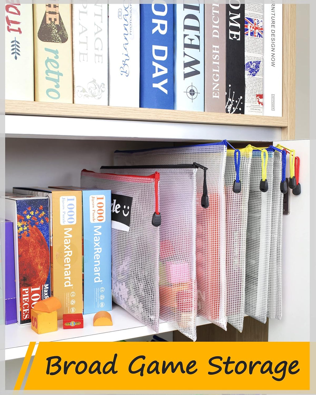 SUNEE Plastic Mesh Zipper Pouch 6x9 in (9 Colors, 18 Packs),Extra Large Water-Resistant Zip Bag for School Office Supplies, Puzzles & Games Organizing Storage