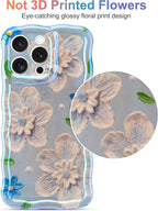 Jusy Compatible with iPhone 14 Pro Max, Colorful Retro Oil Painting Printed Flower Laser Glossy Pattern Cute Curly Wave Phone Case Soft TPU Cover for Girly Women - Blue Flower