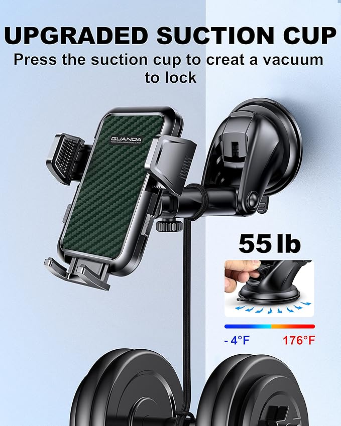 Suction Cup Car Phone Mount for Windshield/Dashboard, Hand Free Mobile Phone Holder for Car, Universal Cell Phone Holder Stand for iPhone 15 14 13 12 Pro Max Samsung Android 【Thick Case Friendly】