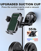 Suction Cup Car Phone Mount for Windshield/Dashboard, Hand Free Mobile Phone Holder for Car, Universal Cell Phone Holder Stand for iPhone 15 14 13 12 Pro Max Samsung Android 【Thick Case Friendly】