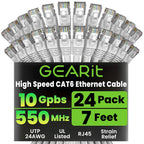 GEARit Cat 6 Ethernet Cable (24-Pack 7 Feet) Cat6 Network Patch, 10Gbps, RJ45, Snagless Cord, Gold-Plated Connectors, Internet for PC, TV, Tablet, Router, Printer, Servers, IT Data Center - White