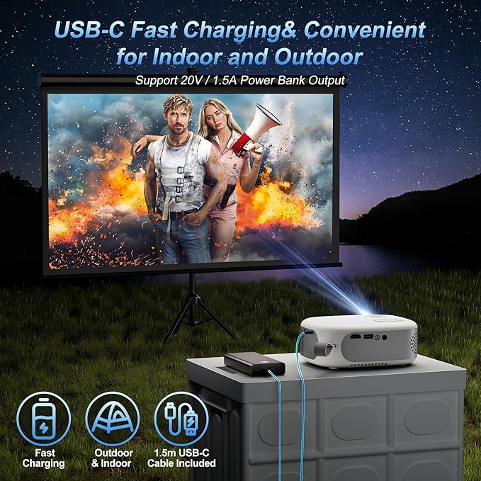 15000 Lumens Outdoor Movie Projector - Native 1080P HD Portable Projector with WiFi 6/Bluetooth 5.2, 300" Screen | Compatible with iPhone, Android, Fire Stick, PS5, Xbox(USB-C Cable) ±15° Keystone