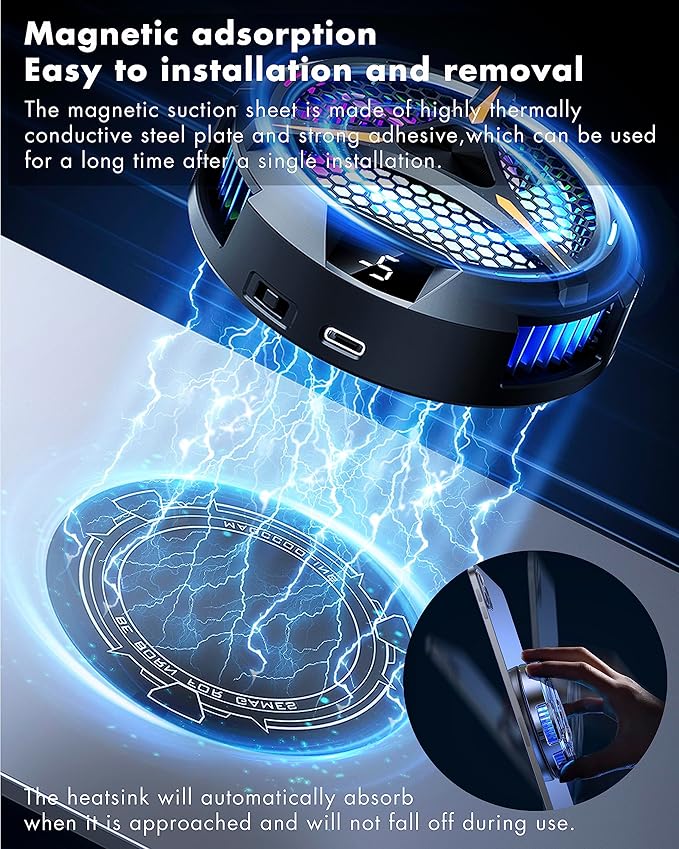 iPad Cooler,Magnetic Tablet Cooler for ipad/surface pro/Samsung Tab,Compatible for Steam Deck,Universal Radiator with Temperature Display for Mobile Gaming,Tiktok Live Streaming