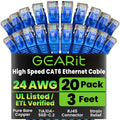GearIT Cat 6 Ethernet Cable Pack - 20-Pack 3 ft Cat6 Ethernet Patch Cables | RJ45 Network Patch Cable, 10 Gbps Snagless Gold-Plated Connectors - Ethernet Cable Cat 6 for PC, TV, Router - Blue