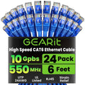 GearIT Cat 6 Ethernet Cable Pack - 24-Pack 6 ft Cat6 Ethernet Patch Cables | RJ45 Network Patch Cable, 10 Gbps Snagless Gold-Plated Connectors - Ethernet Cable Cat 6 for PC, TV, Router - Blue