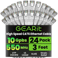 GEARit Cat 6 Ethernet Cable (24-Pack 3 Feet) Cat6 Network Patch, 10Gbps, RJ45, Snagless Cord, Gold-Plated Connectors, Internet for PC, TV, Tablet, Router, Printer, Servers, IT Data Center - White