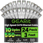 GEARit Cat 6 Ethernet Cable (24-Pack 3 Feet) Cat6 Network Patch, 10Gbps, RJ45, Snagless Cord, Gold-Plated Connectors, Internet for PC, TV, Tablet, Router, Printer, Servers, IT Data Center - White