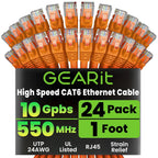 GEARit Cat 6 Ethernet Cable (24-Pack 1 Foot) Cat6 Network Patch, 10Gbps, RJ45, Snagless Cord, Gold-Plated Connectors, Internet for PC, TV, Tablet, Router, Printer, Servers, IT Data Center - Orange