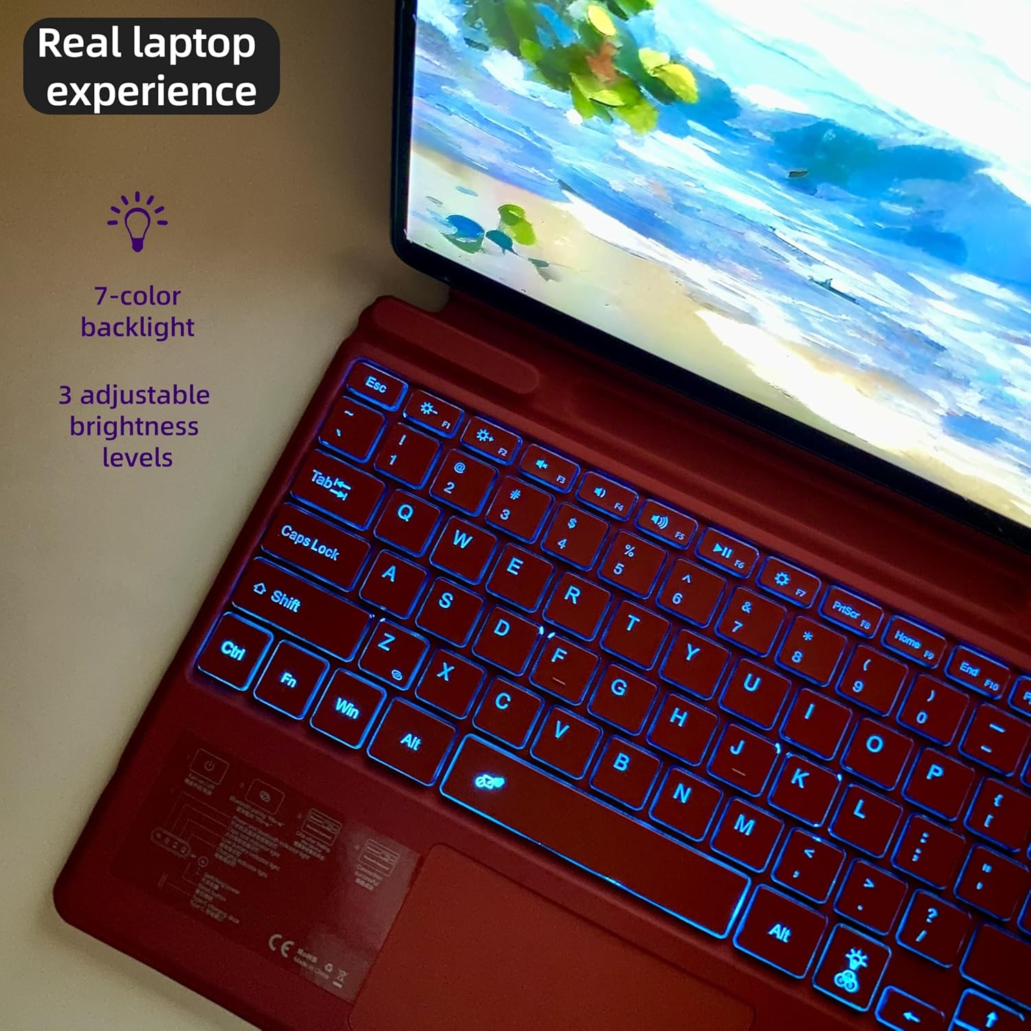 Keyboard for Microsoft Surface Pro Copilot+ (11th Edition) / Pro 11 / Pro 10 / Pro 9 / Pro 8 / Pro X, 13 inch, Detachable Type Cover with Touchpad, 7-Color Backlit & Pen Holder (Red)