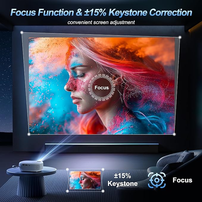 15000 Lumens Outdoor Movie Projector - Native 1080P HD Portable Projector with WiFi 6/Bluetooth 5.2, 300" Screen | Compatible with iPhone, Android, Fire Stick, PS5, Xbox(USB-C Cable) ±15° Keystone